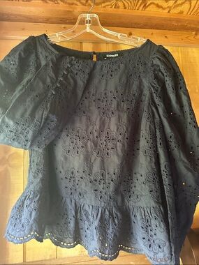 Express navy blue Eyelet Peplum Top 8261.5